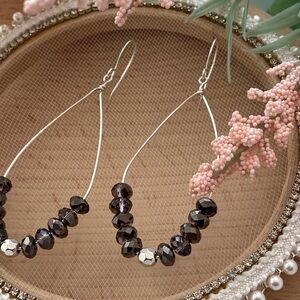 LONG Dangle Earrings Swarovski Crystals and Sterling Silver